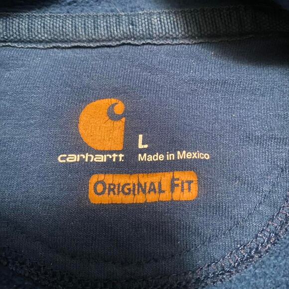 Mens blue carhartt work outdoors pullover hoodie - Picture 3 of 4